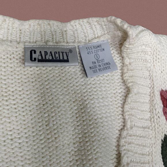 Vintage Floral Grandma Cardigan Oversized Sweater Capacity Size Small - Picture 3 of 4